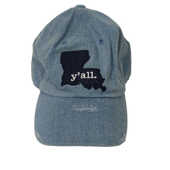 Home Free Accessories - Home Free Louisiana Y'all Denim Baseball Cap Women One Size Broken-in Ripped